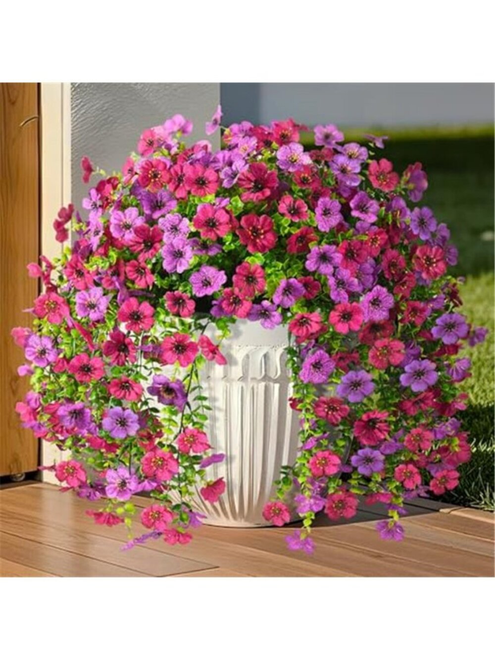 2Pcs Artificial Fake Flowers Outdoor Hanging UV Resistant Faux Daisy Patio Decor